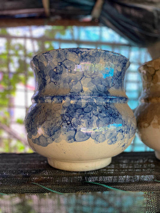 Blue & White Pattern Ceramic Pot - Large (14 inches)