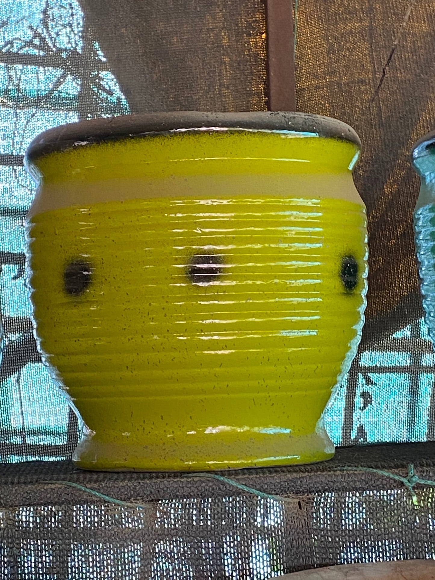 Green Solid Lines Ceramic Pot - Medium (12 inches)