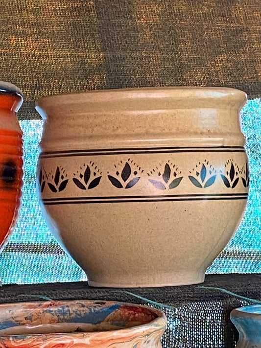 Beige Eclectic Pattern Ceramic Pot - Medium (12 inches)