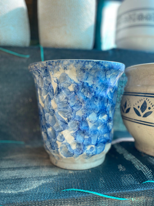 Blue and White Eclectic Pattern Ceramic Pot - Medium (10 inches)