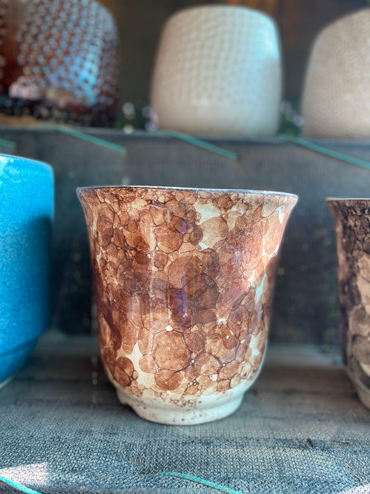 Brown and White Eclectic Pattern Ceramic Pot - Medium (10 inches)