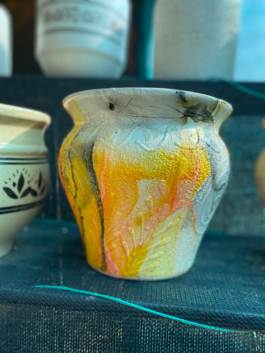 Golden Yellow Abstract Pattern Ceramic Pot - Medium (10 inches)