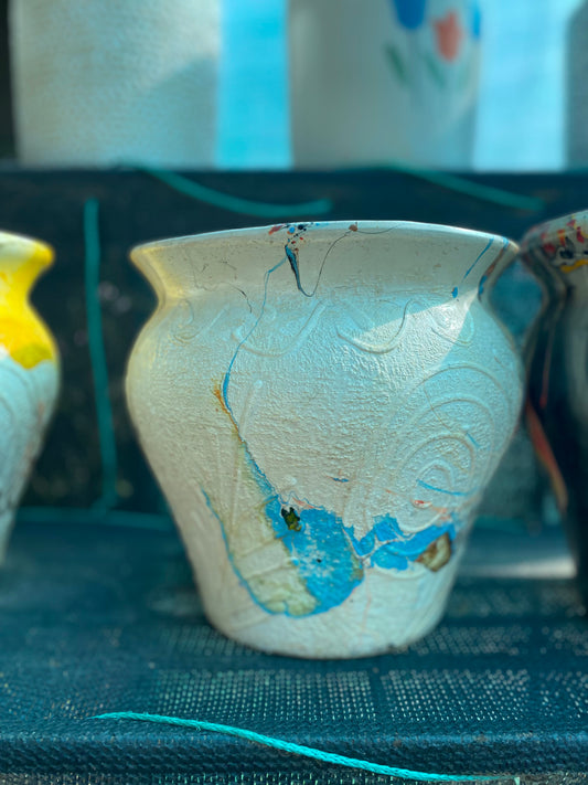 Sea Blue White Abstract Pattern Ceramic Pot - Medium (10 inches)